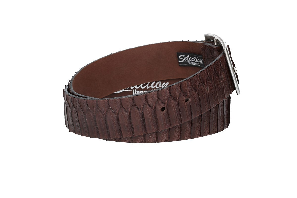 Schlangenledergürtel 40mm D`Braun und Vollschließe in Silber - leder-accessoires.com