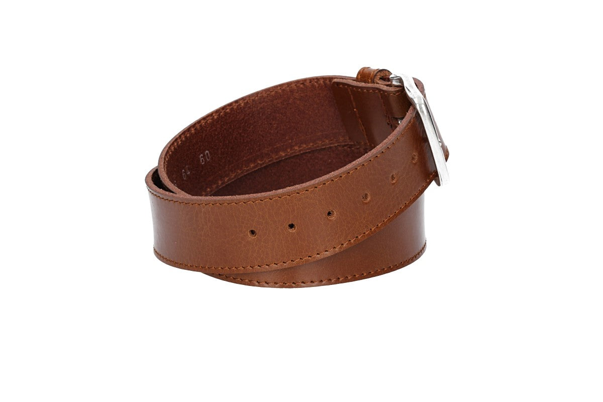 Ledergürtel Kids 30mm abgenäht in Cognac mit Dornschließe in Silber - leder-accessoires.com