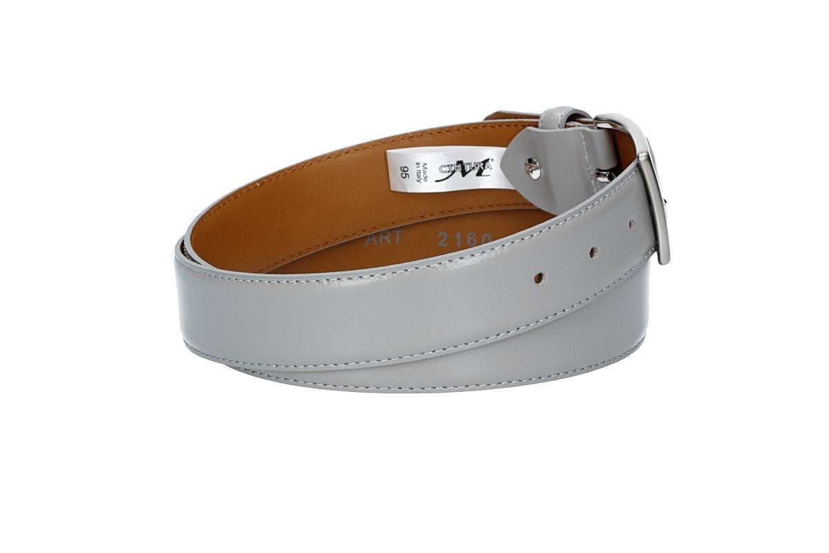 Herren-|Anzugsgürtel 35mm bombiert und abgenäht in Grau mit Dornschließe - leder-accessoires.com