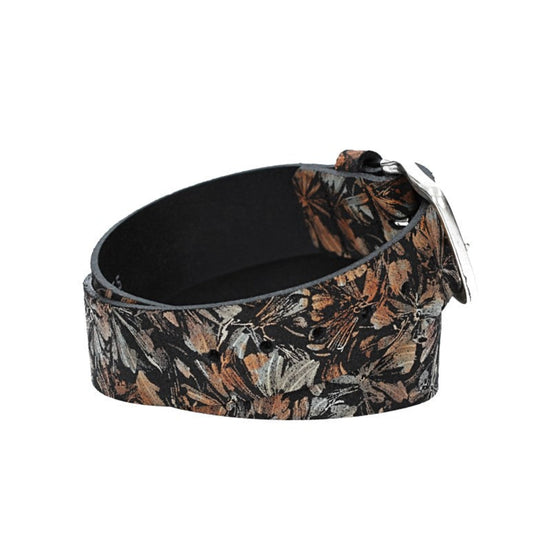 Ledergürtel Kids 30mm in Schwarz mit Blumenmuster und Schließe Silber - leder-accessoires.com