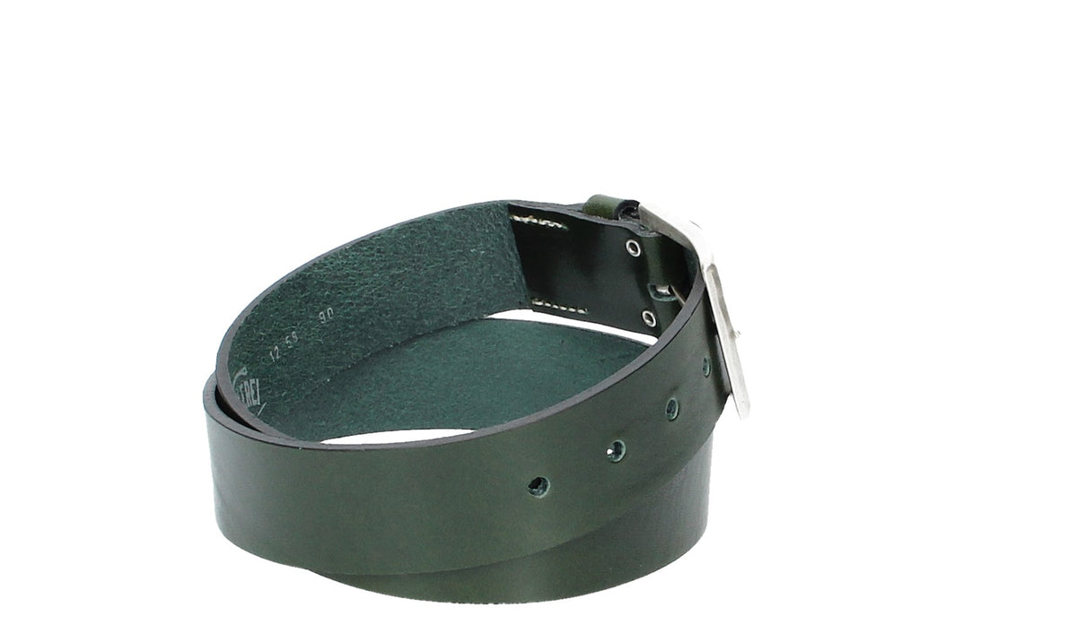 Hochwertiger Ledergürtel 40mm in Oliv mit rustikaler Schließe in Silber - leder-accessoires.com