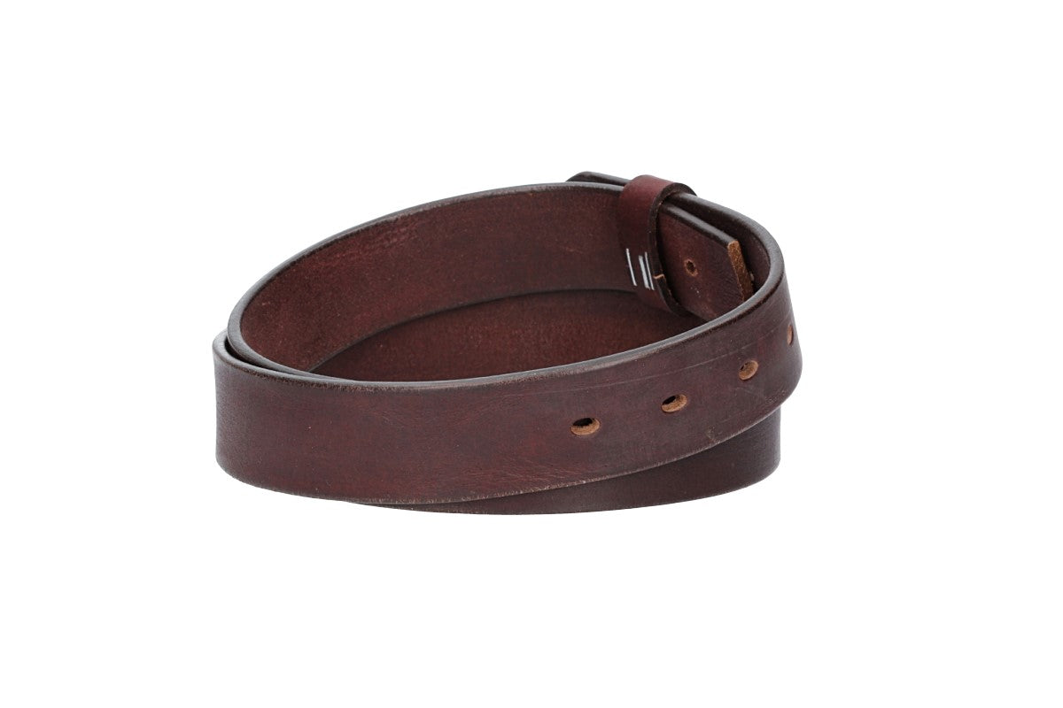 Lederriemen | Gürtelrohling Glanz 35mm in Rot | Bordeaux mit Schlaufe und Kapplochteil - leder-accessoires.com
