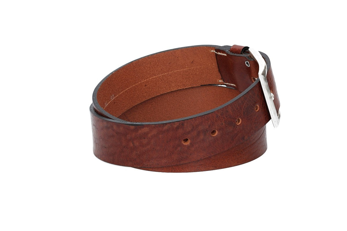 Hochwertiger Ledergürtel 40mm in Cognac mit rustikaler Schließe in Silber - leder-accessoires.com