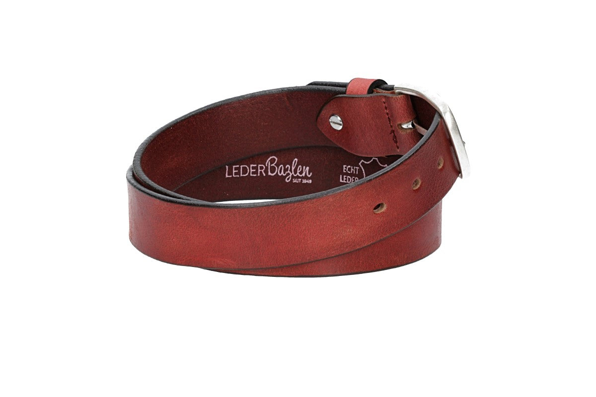 Ledergürtel Rot 35mm mit Dornschließe in Silber - leder-accessoires.com