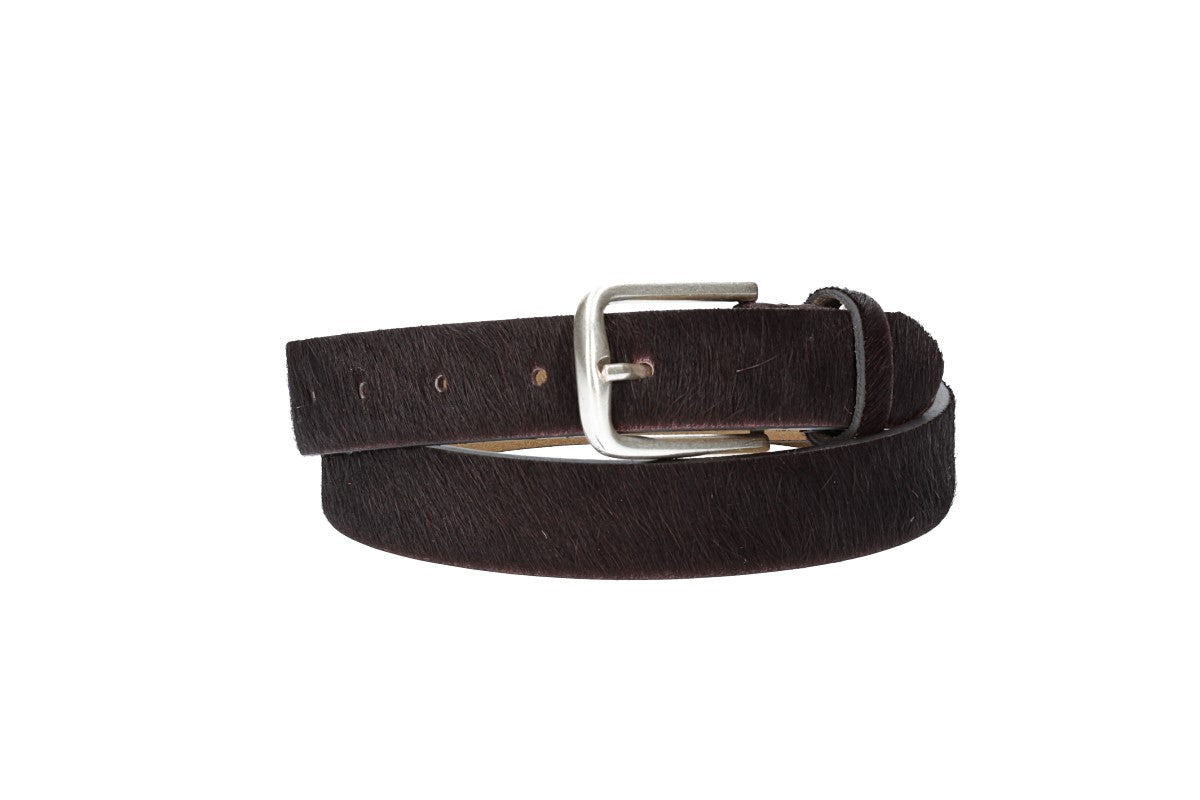 Fellgürtel 30mm in Braun mit Dornschließe in Silber - leder-accessoires.com