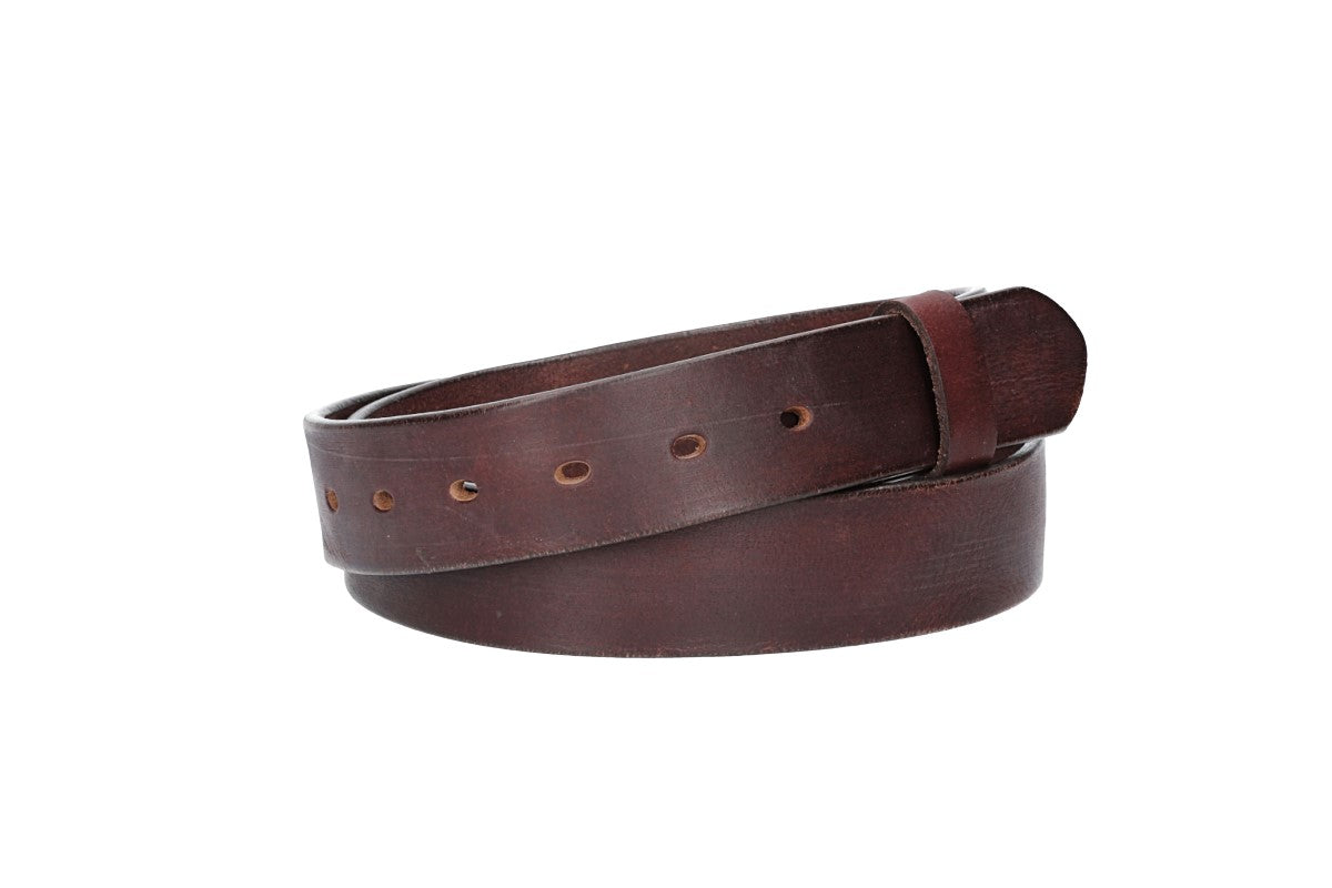 Lederriemen | Gürtelrohling Glanz 35mm in Rot | Bordeaux mit Schlaufe und Kapplochteil - leder-accessoires.com