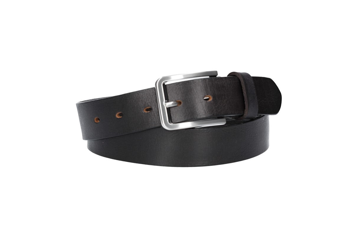Ledergürtel Schwarz 35mm mit Dornschließe in Silber - leder-accessoires.com