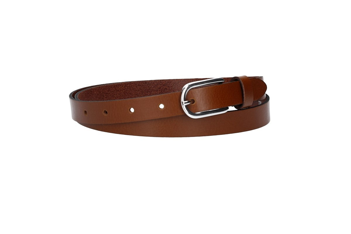 Damen-|Taillengürtel 20mm in Cognac mit Dornschließe in Glanz - leder-accessoires.com