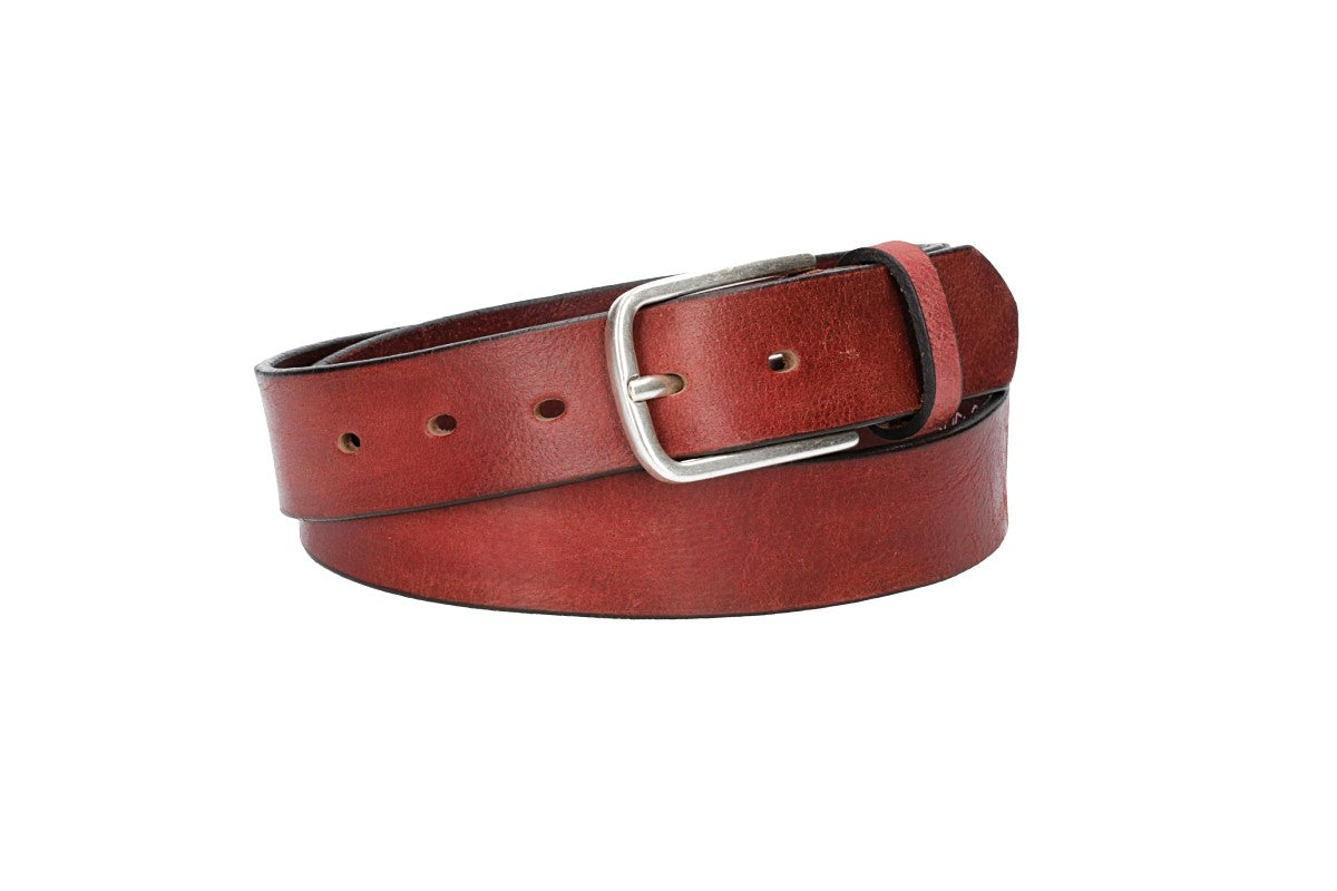 Ledergürtel Rot 35mm mit Dornschließe in Silber - leder-accessoires.com