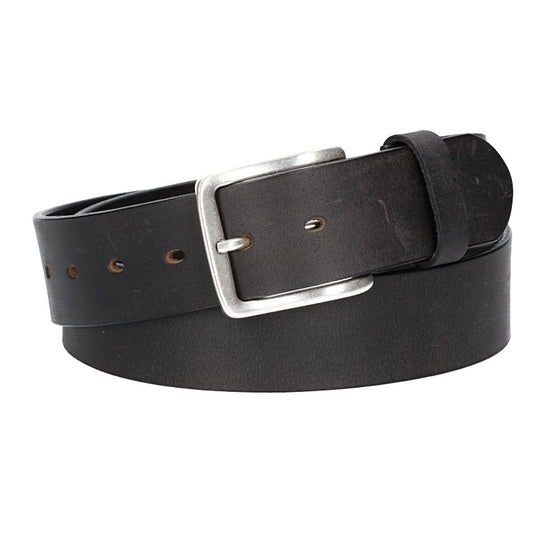 Ledergürtel Schwarz 40mm mit Dornschließe in Silber - leder-accessoires.com