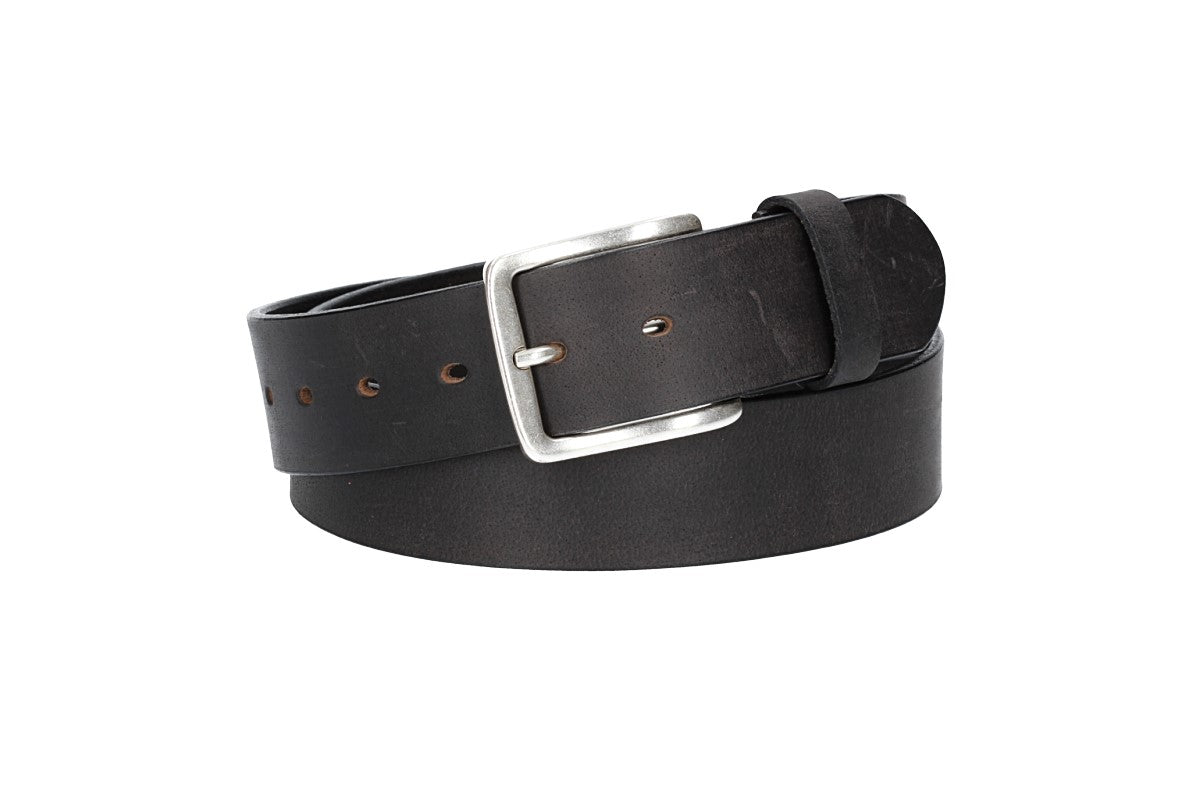 Ledergürtel Schwarz 40mm mit Dornschließe in Silber - leder-accessoires.com