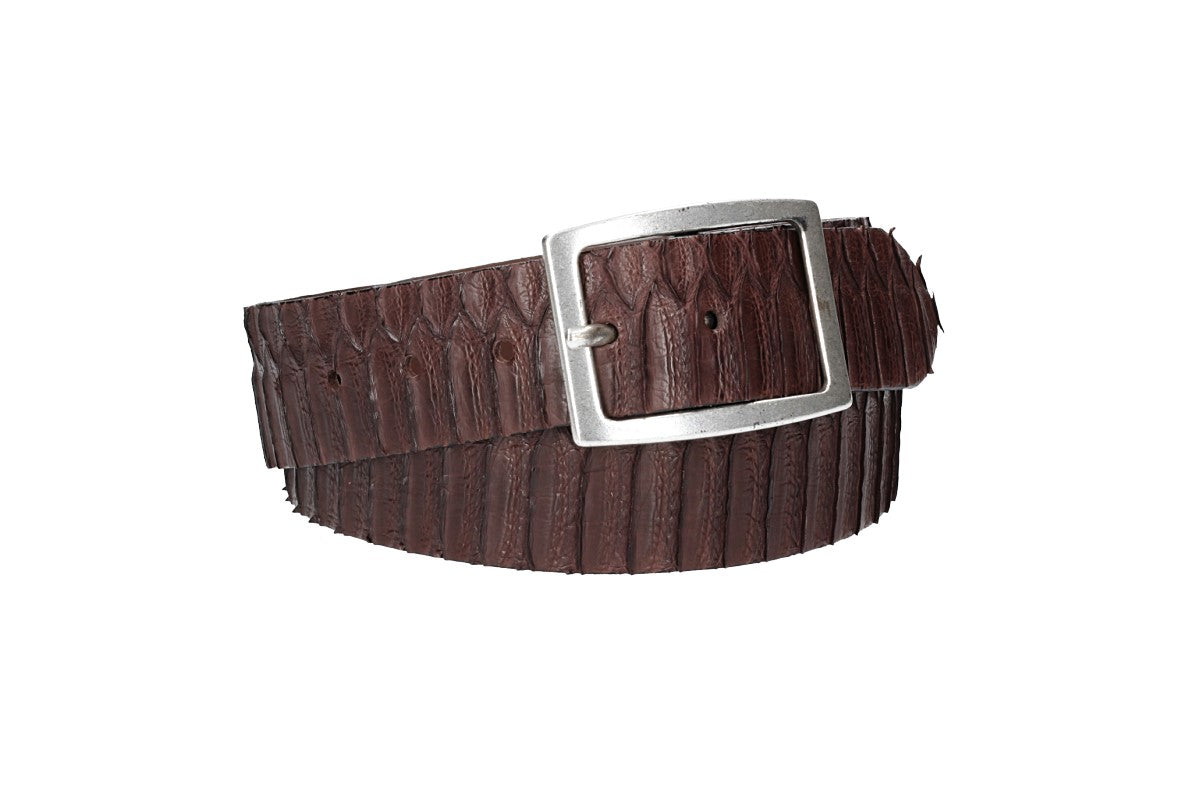 Schlangenledergürtel 40mm D`Braun und Vollschließe in Silber - leder-accessoires.com
