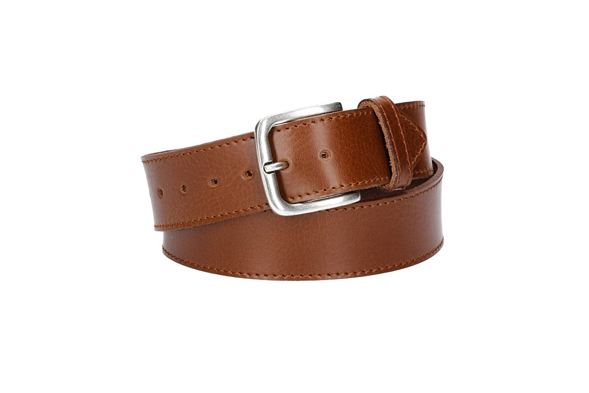 Ledergürtel Kids 30mm abgenäht in Cognac mit Dornschließe in Silber - leder-accessoires.com