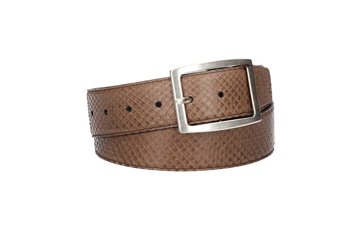 Schlangenledergürtel 40mm Braun und Vollschließe in Silber - leder-accessoires.com