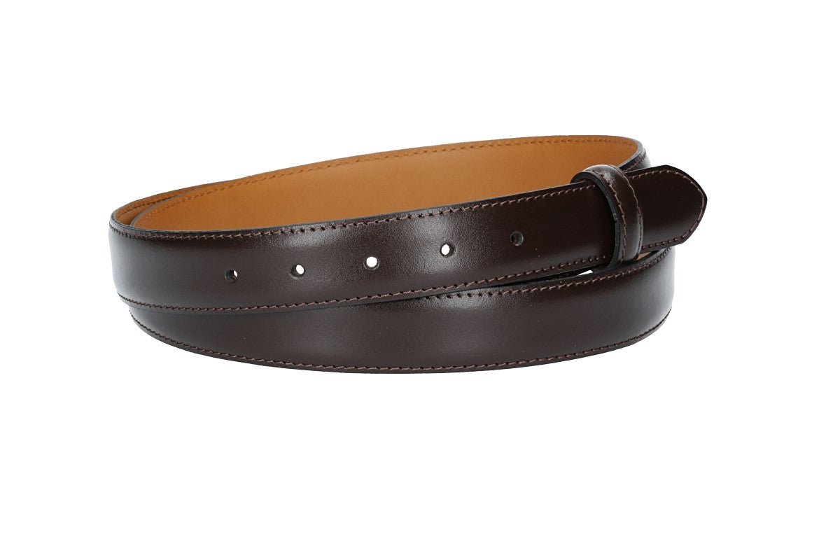 Lederriemen | Gürtelrohling 30mm bombiert in Braun mit Schlaufe und Kapplochteil - leder-accessoires.com