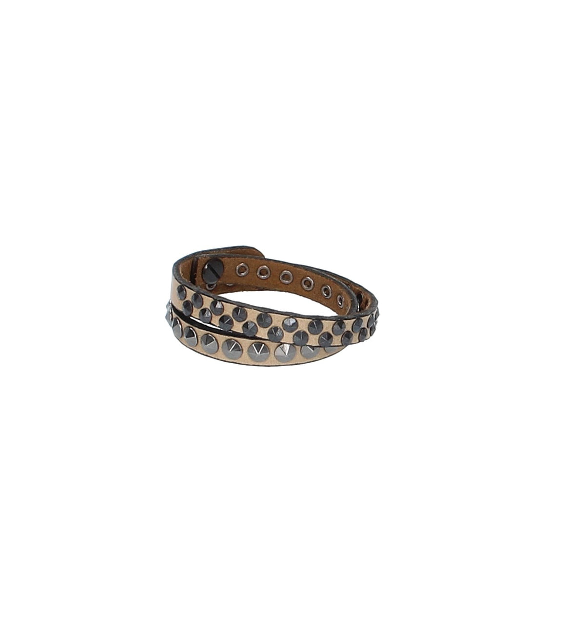 Armband zweifach in Taupe mit dunklen Pyramidennieten aus Leder - leder-accessoires.com