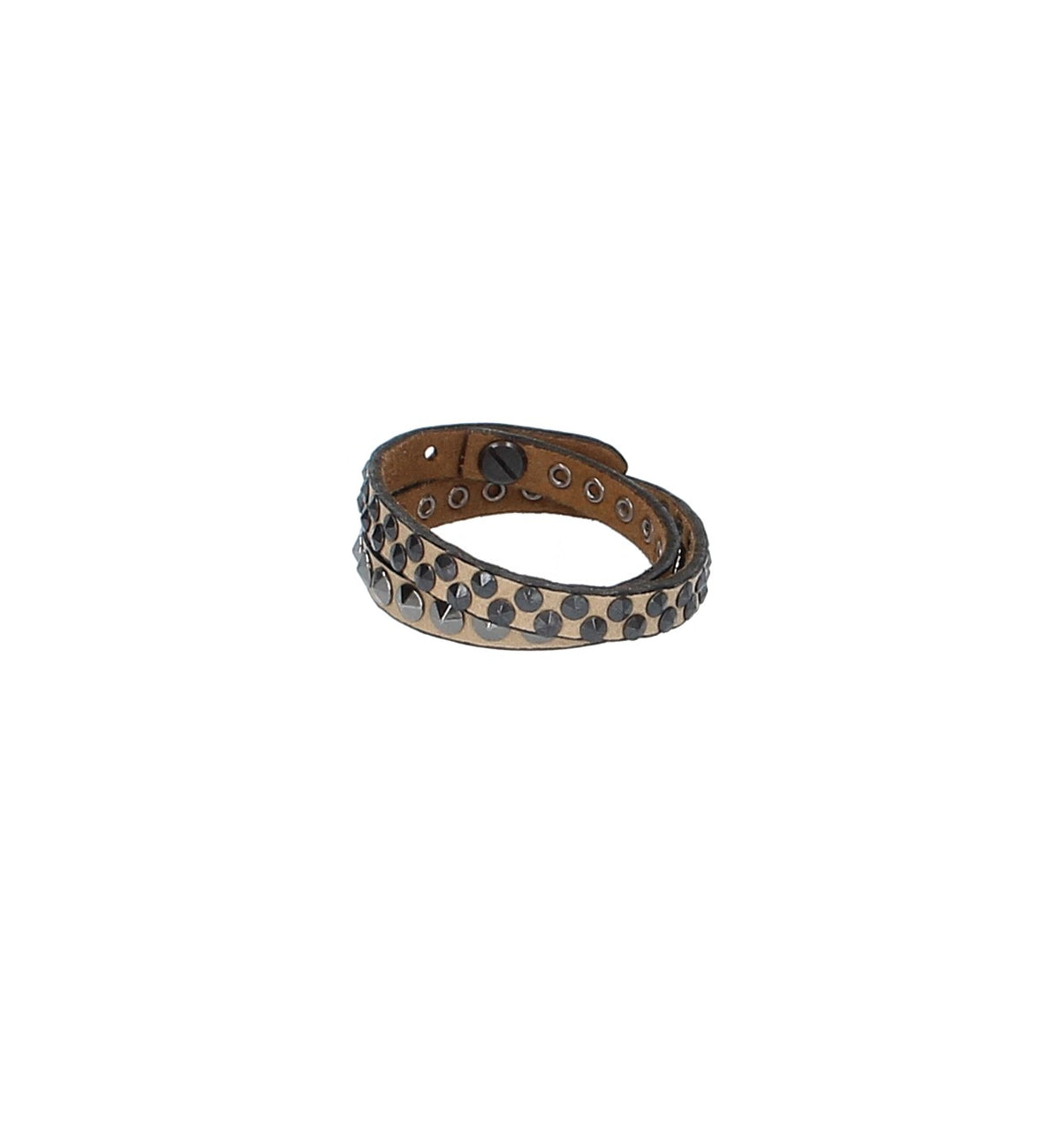 Armband zweifach in Taupe mit dunklen Pyramidennieten aus Leder - leder-accessoires.com